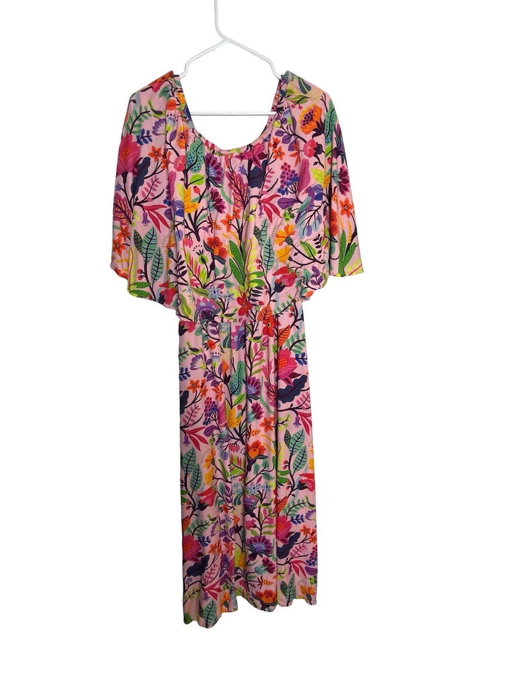 Raishma Pink Floral Print Maxi Dress with Flutter Sleeves
